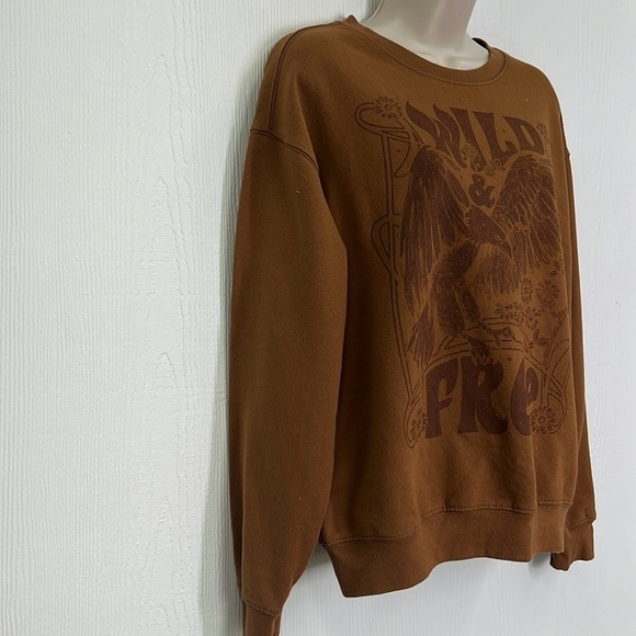 Cold Crush - Wild And Free Bald Eagle Graphic Brown Long Sleeve Sweatshirt Large - Picture 3 of 7